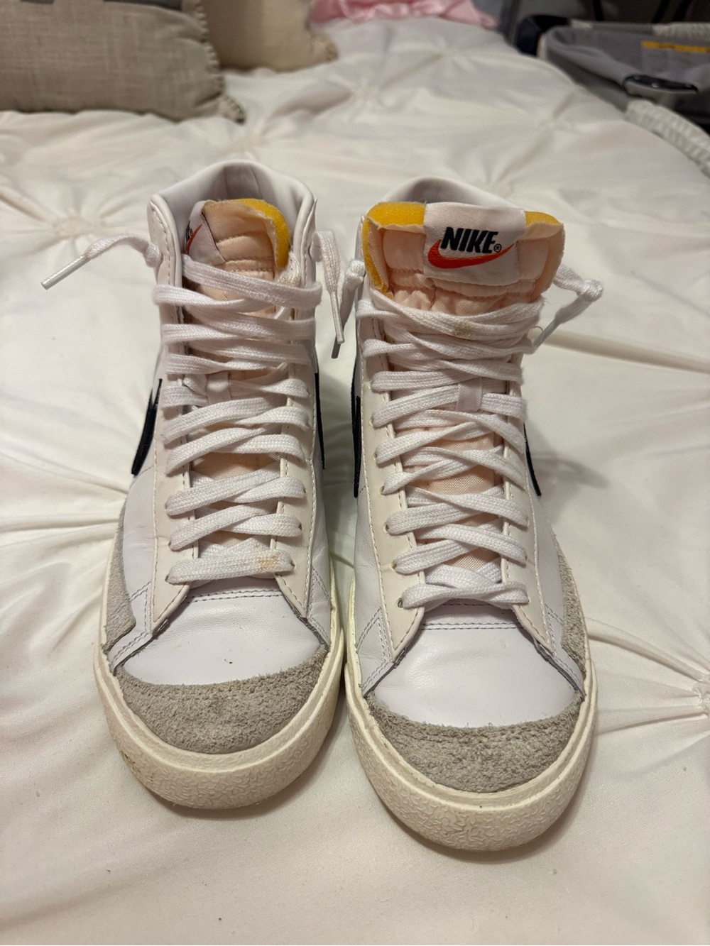 Nike Blazer Mid - White with Black Swoosh and Cream Accents